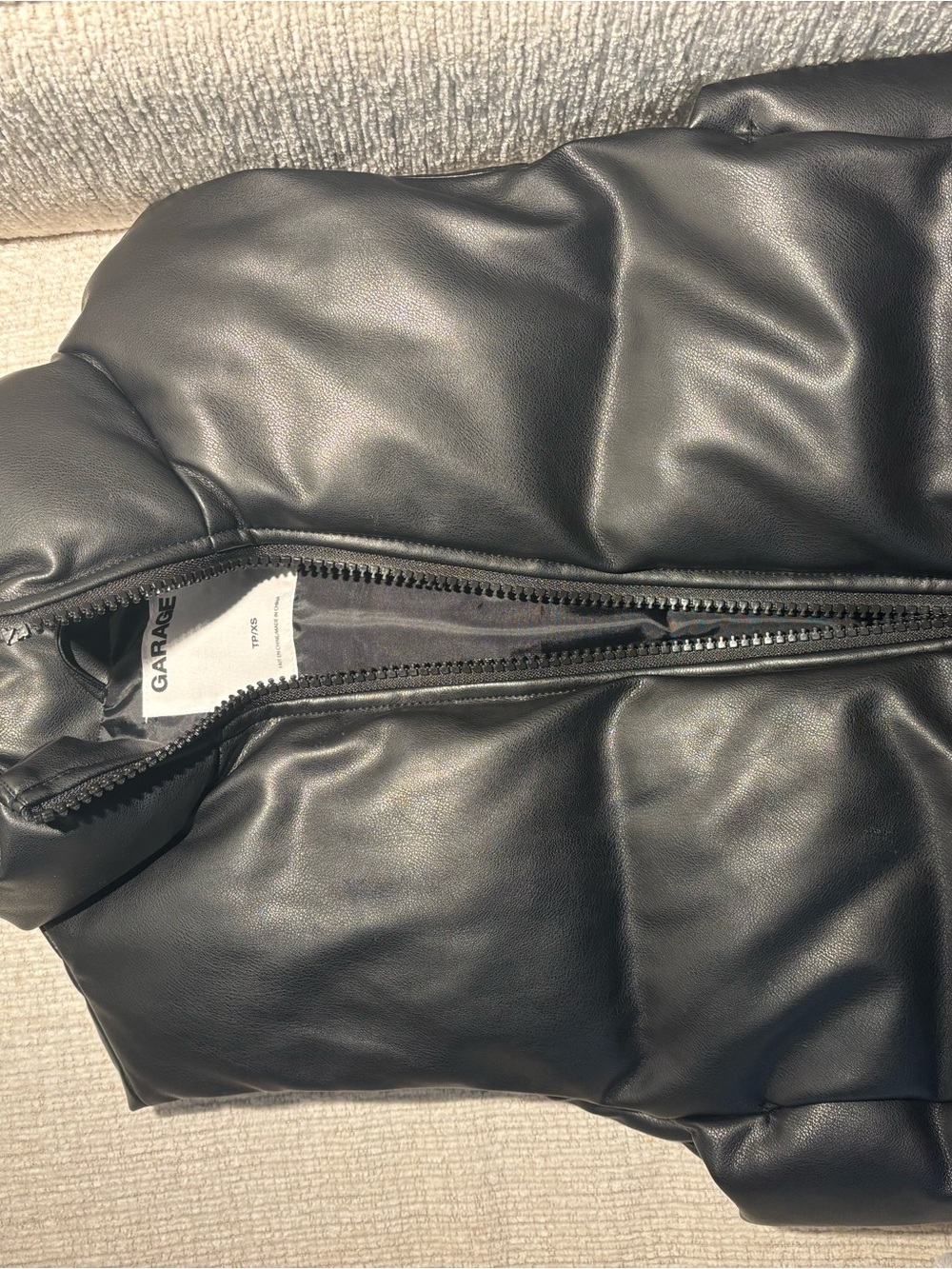 Garage Black Faux Leather Puffer Jacket